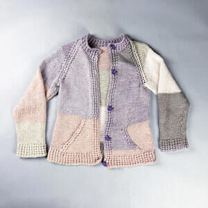 Vintage Colour Block Knitted Cardigan, Muted Pastels